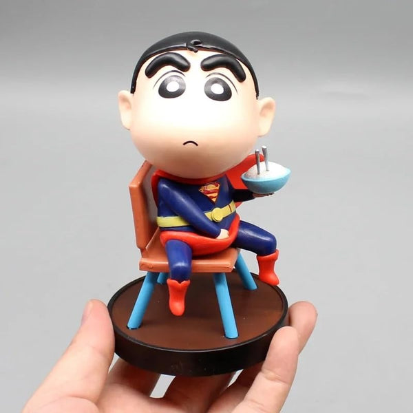 Shinchan Inspired Superman Action Figure Cute Cartoon Hero Figurine PVC Collectible Toy Model for Desk Decor, Car Dashboard collectibles clan
