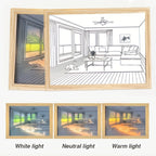 3D LED Sunset Painting with Living Room with Garden View Design LED Light Frame, 3 Lighting Modes, Wall Art Decor, Perfect for Living Room, Bedroom large 22x32cm