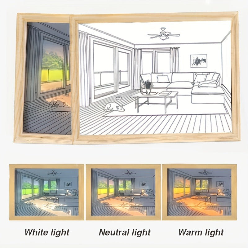 3D LED Sunset Painting with Living Room with Garden View Design LED Light Frame, 3 Lighting Modes, Wall Art Decor, Perfect for Living Room, Bedroom large 22x32cm