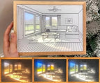 3D LED Sunset Painting with Living Room with Garden View Design LED Light Frame, 3 Lighting Modes, Wall Art Decor, Perfect for Living Room, Bedroom large 22x32cm