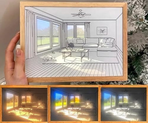 3D LED Sunset Painting with Living Room with Garden View Design LED Light Frame, 3 Lighting Modes, Wall Art Decor, Perfect for Living Room, Bedroom large 22x32cm