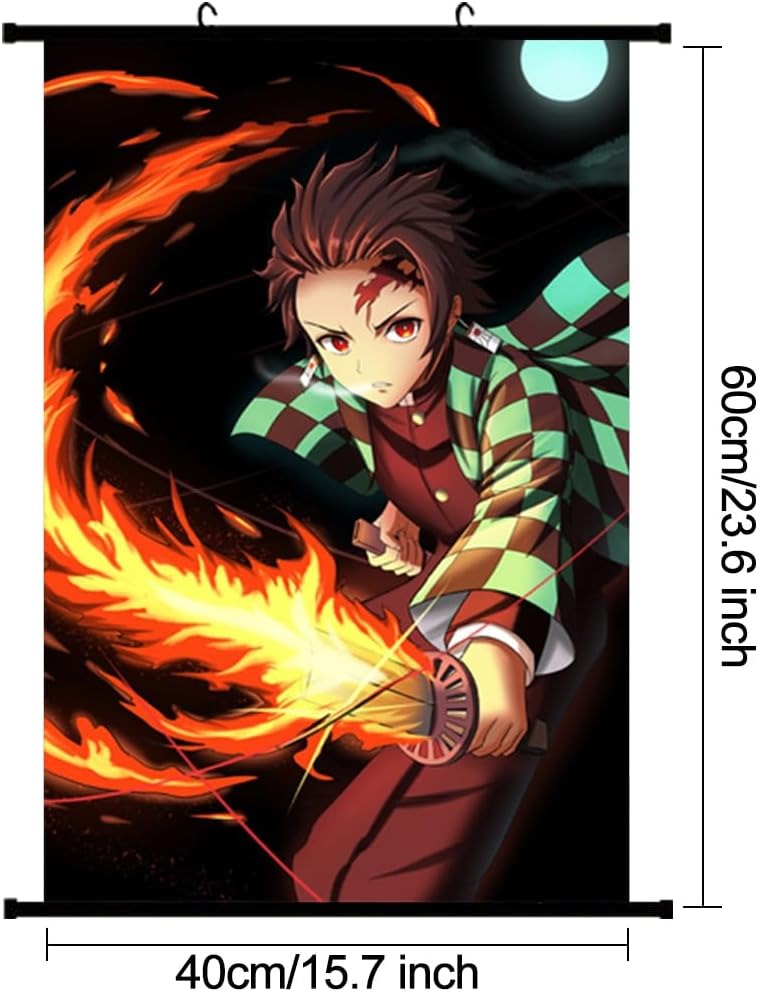 Demon Slayer Anime Poster Scroll Anime Tanjiro firecut Wall Art Pictures Hanging Aesthetic Room Decor Canvas HD Printed Frame Canvas Painting 40 x 60 cm16 x 24 Inches