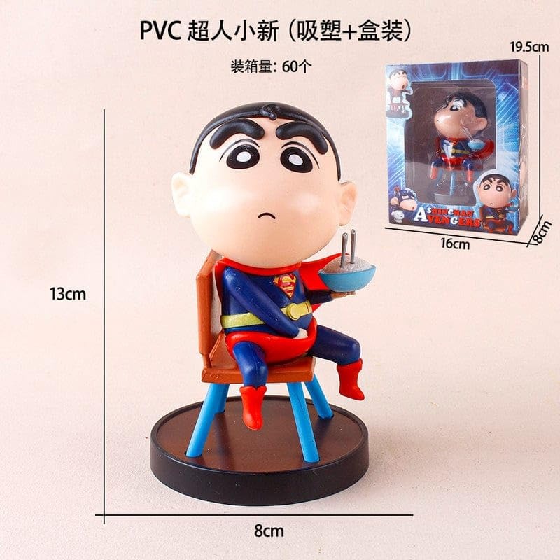 Shinchan Inspired Superman Action Figure  Cute Cartoon Hero Figurine  PVC Collectible Toy Model for Desk Decor, Car Dashboard collectibles clan