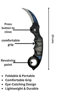 Blue-Black  Double Chained Metal Kunai Pocket, folding and rotating karambit knife anime toy
