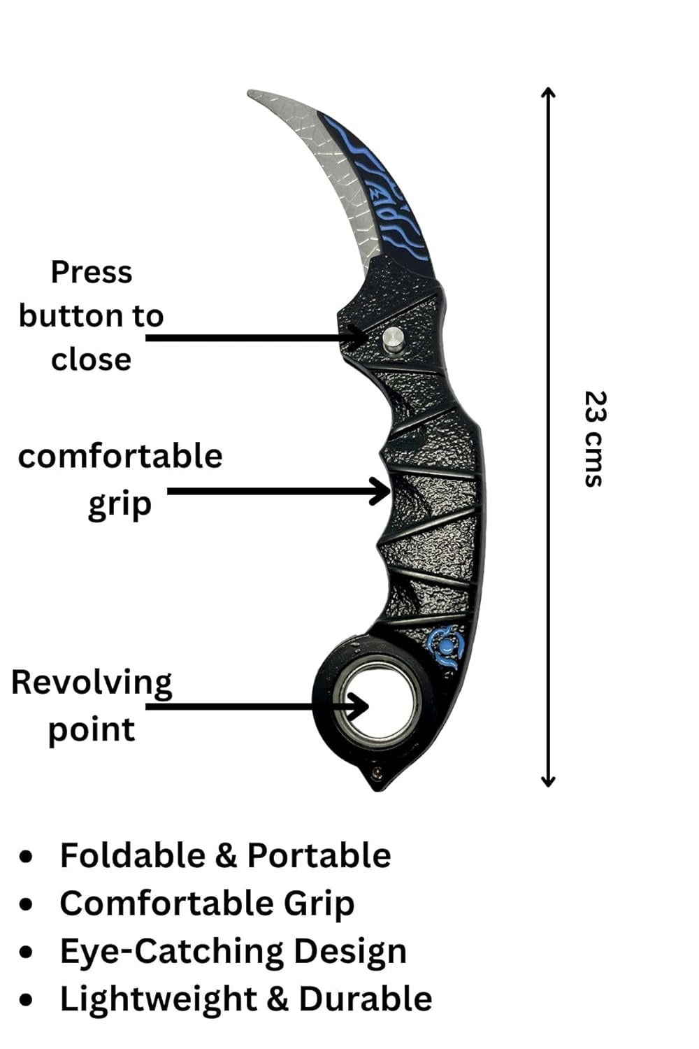 Blue-Black  Double Chained Metal Kunai Pocket, folding and rotating karambit knife anime toy