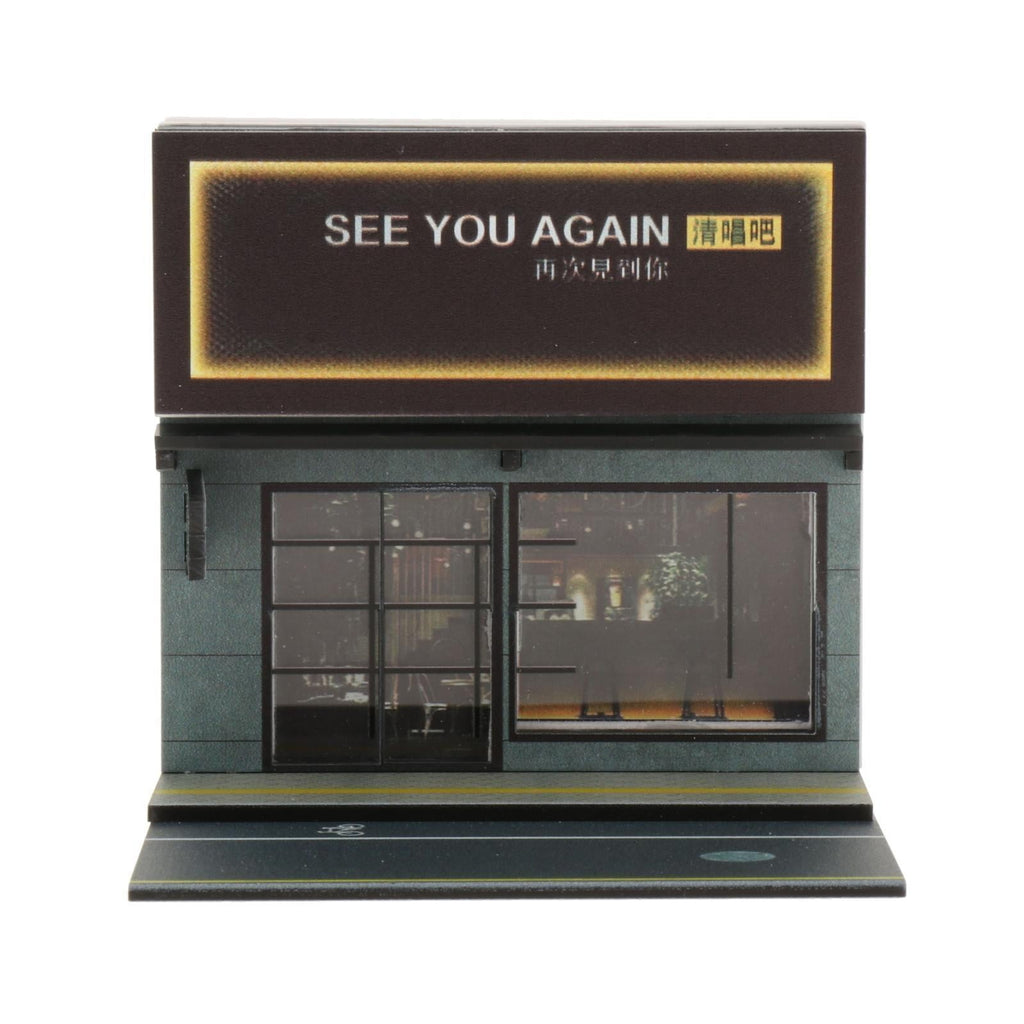1:64 Scale Miniature See You Again Coffee Shop Scene – Simulation Display with LED Lighting(Excludes Figurines and Car Models)