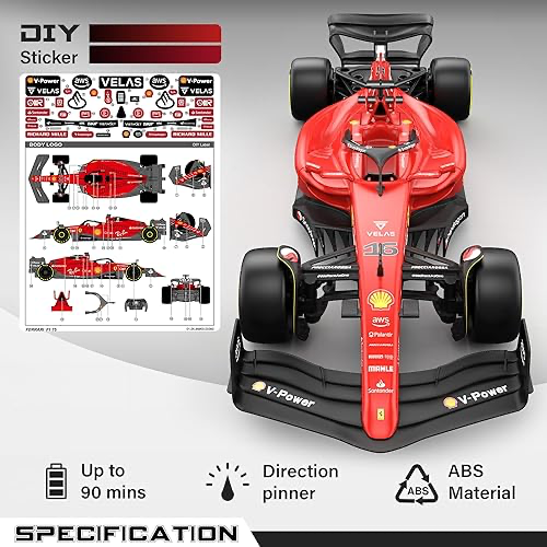 Rastar 1:18 Scale Ferrari F1-75 Charles Leclerc #16 Remote Control Car, Licensed Formula 1 R/C Model for Racing Fans