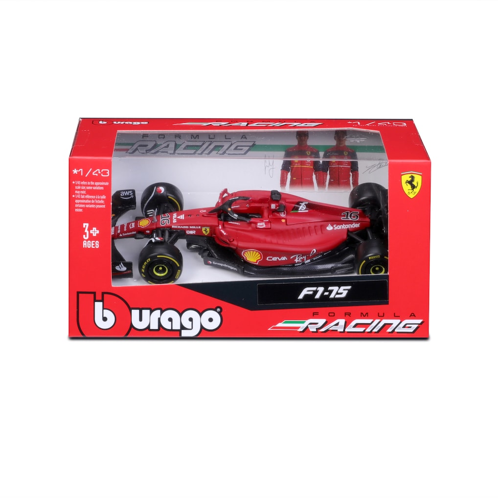 Bburago 1:43 Scale Ferrari F1-75 Charles Leclerc #16 Die-cast Model Car, Official Formula 1 Racing Series Replica with Display Base