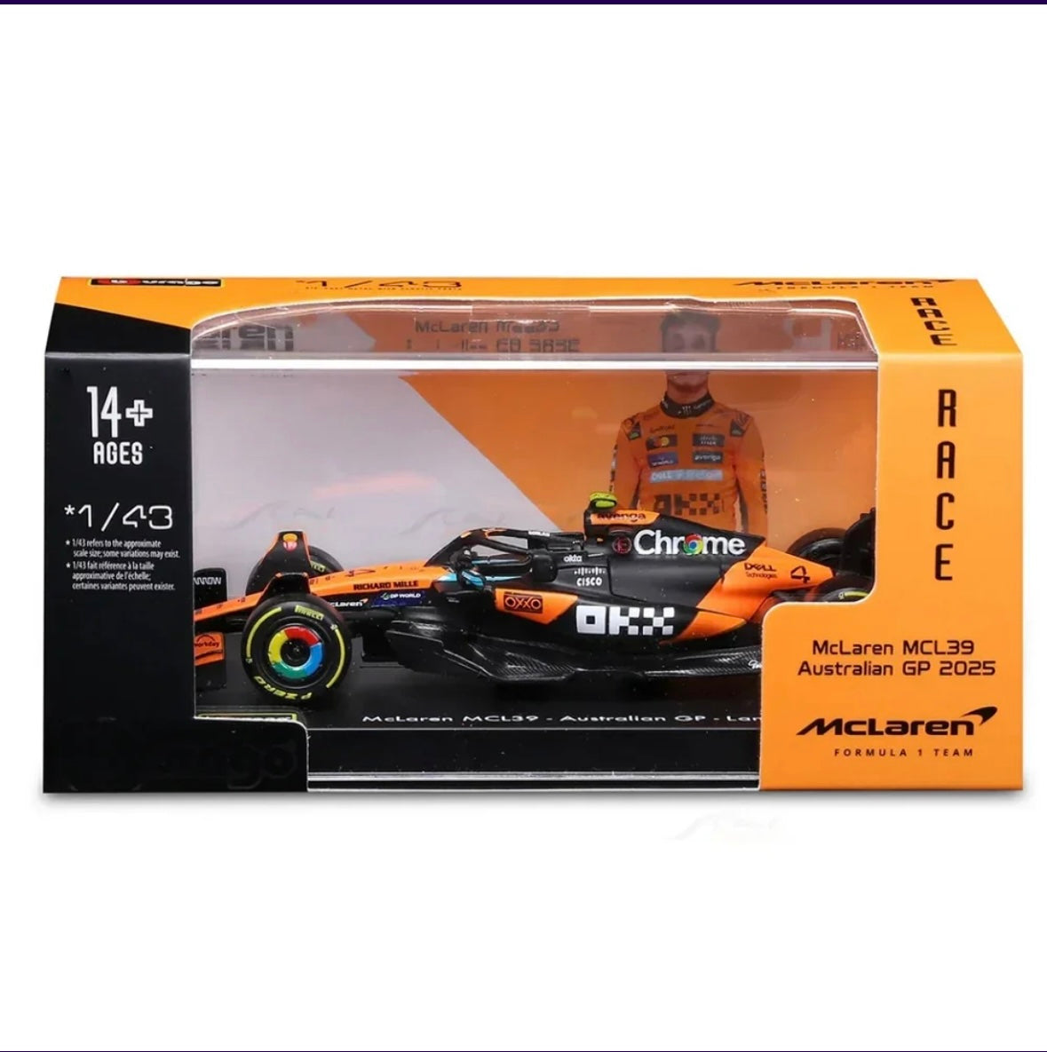 Bburago 1:43 Scale McLaren MCL60 Lando Norris #4 Die-cast Model Car, Official F1 Formula 1 Racing Team Replica