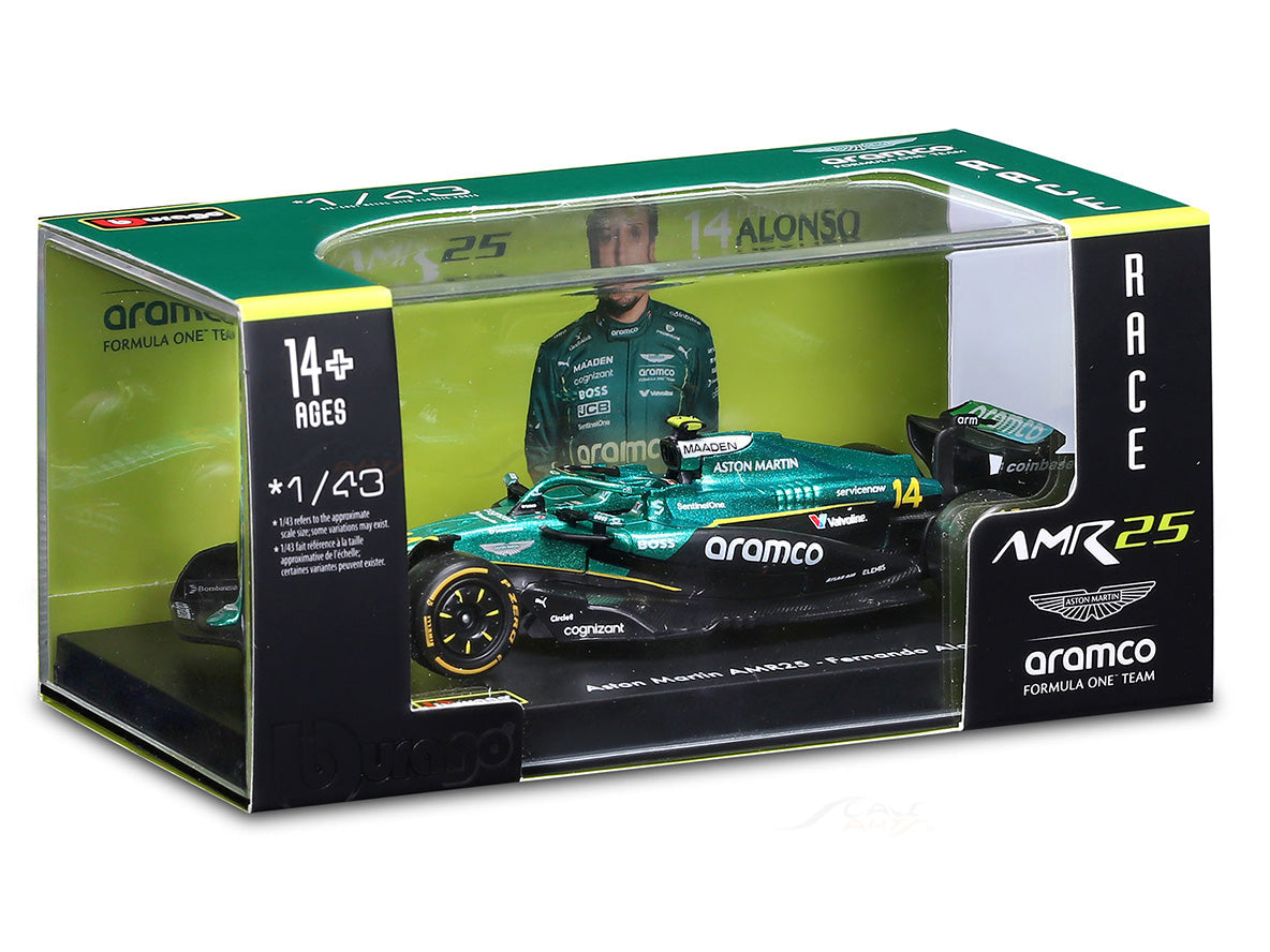 Bburago 1:43 Scale Aston Martin AMR23 Fernando Alonso #14 Die-cast Car, Licensed F1 Racing Series Collector Model