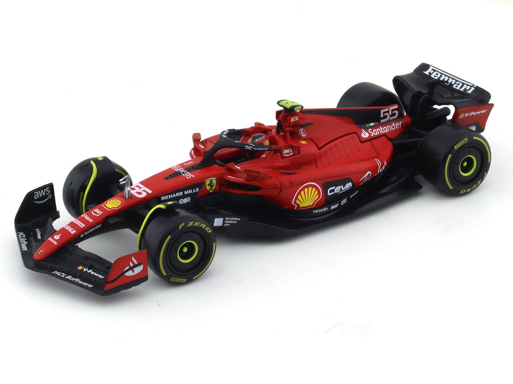 Bburago 1:43 Scale Ferrari SF-23 Carlos Sainz #55 Die-cast Model Car, Official F1 Licensed Racing Car with Display Stand