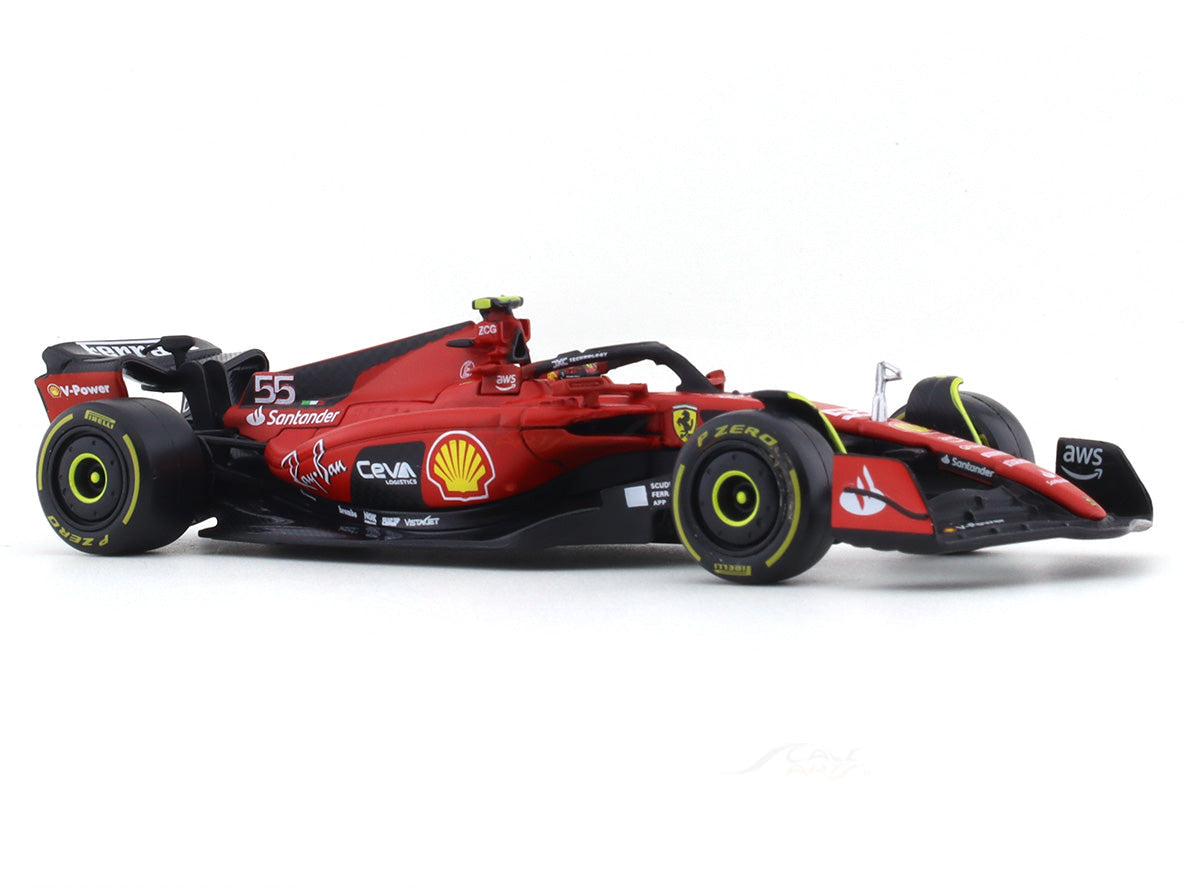Bburago 1:43 Scale Ferrari SF-23 Carlos Sainz #55 Die-cast Model Car, Official F1 Licensed Racing Car with Display Stand