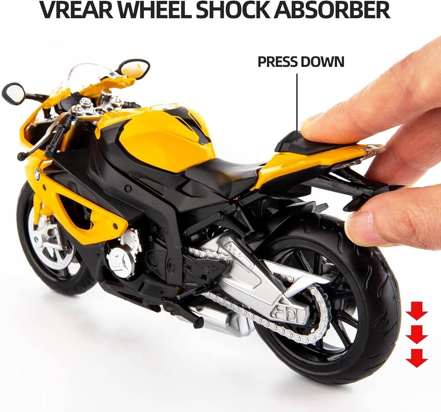 CCA 1:12 Scale BMW S1000RR Licensed Die-cast Motorcycle Model, High-Detail Superbike Replica with Working Suspension