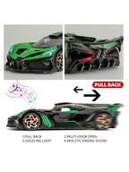 1:32 Scale Bugatti Bolide "Fire Meteor" Alloy Die-cast Model, Track-Only Hypercar Replica with Lights and Racing Sound
