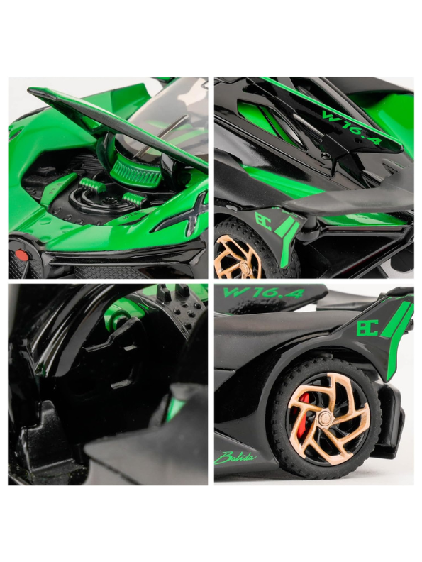 1:32 Scale Bugatti Bolide "Fire Meteor" Alloy Die-cast Model, Track-Only Hypercar Replica with Lights and Racing Sound