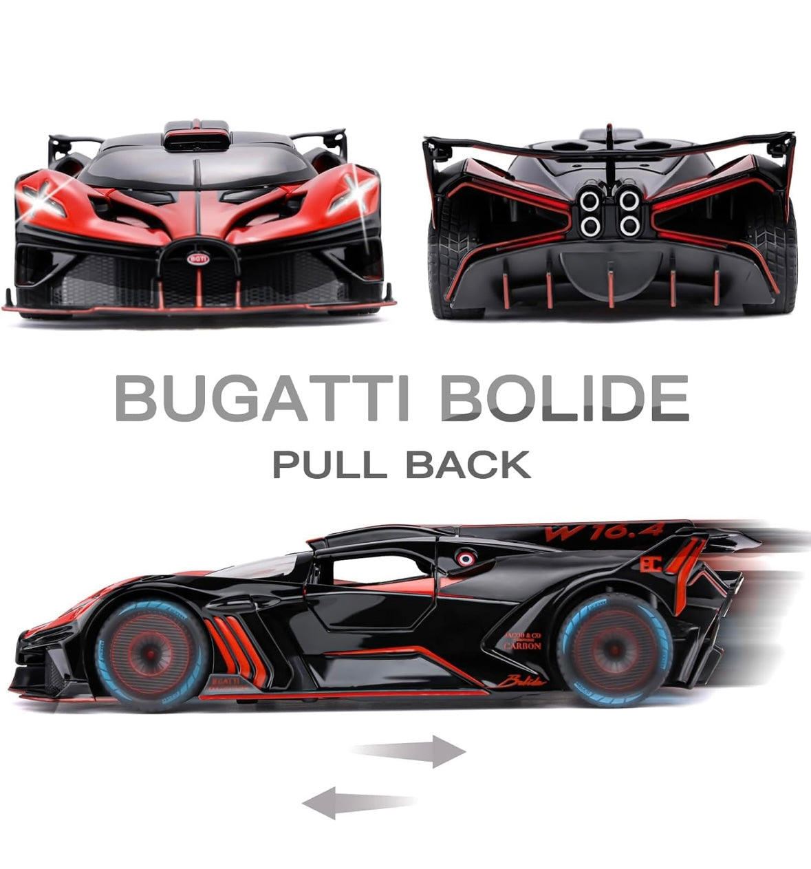 1:32 Scale Bugatti Bolide "Fire Meteor" Alloy Die-cast Model, Track-Only Hypercar Replica with Lights and Racing Sound