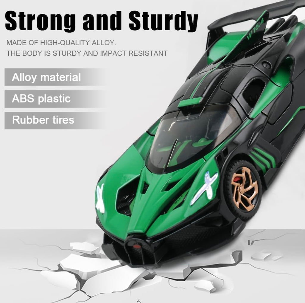 1:32 Scale Bugatti Bolide "Fire Meteor" Alloy Die-cast Model, Track-Only Hypercar Replica with Lights and Racing Sound