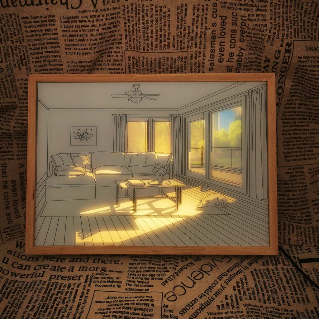 3D LED Sunset Painting with Living Room with Garden View Design LED Light Frame, 3 Lighting Modes, Wall Art Decor, Perfect for Living Room, Bedroom large 22x32cm