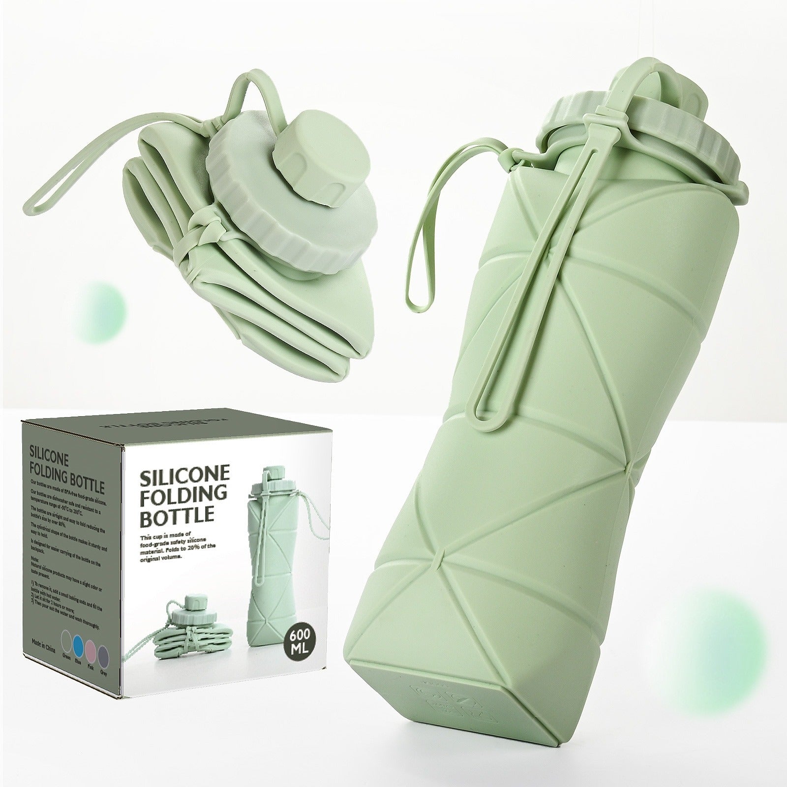 Silicone Folding Collapsible 700ml Water Bottle Expandable & Foldable Light Weight